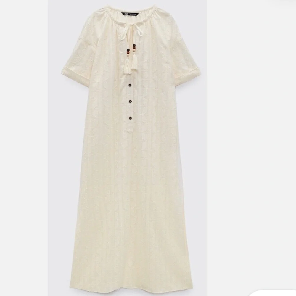 Zara Cream Buttoned Midi Sundress